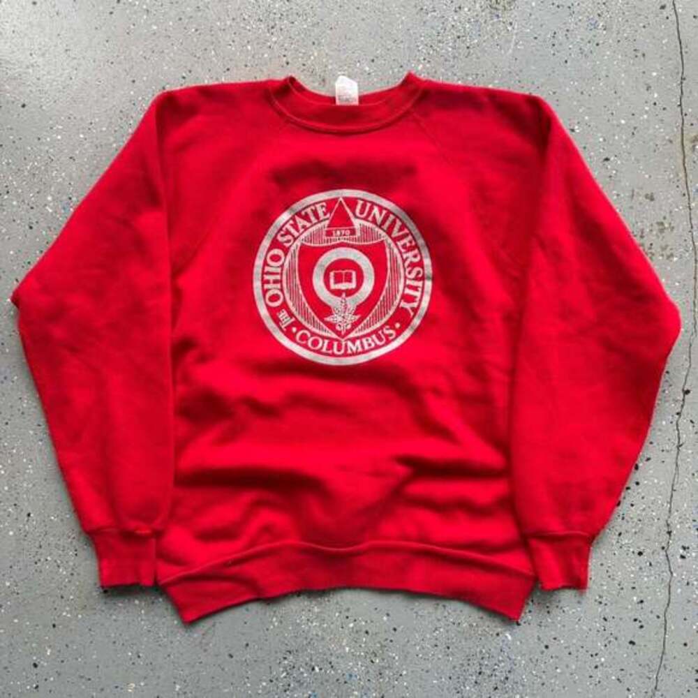 Vintage 80s Discus Athletic Ohio State University Crewneck Sweatshirt, Red - Lar